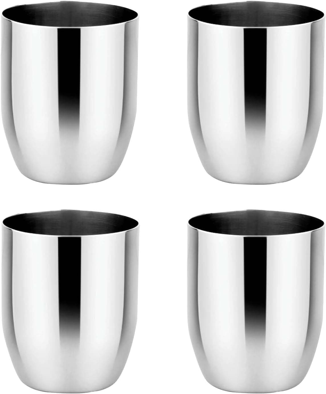 Ahimsa Stainless Steel Open Cup Training Cups — 8oz Classic Silver, Set of 4