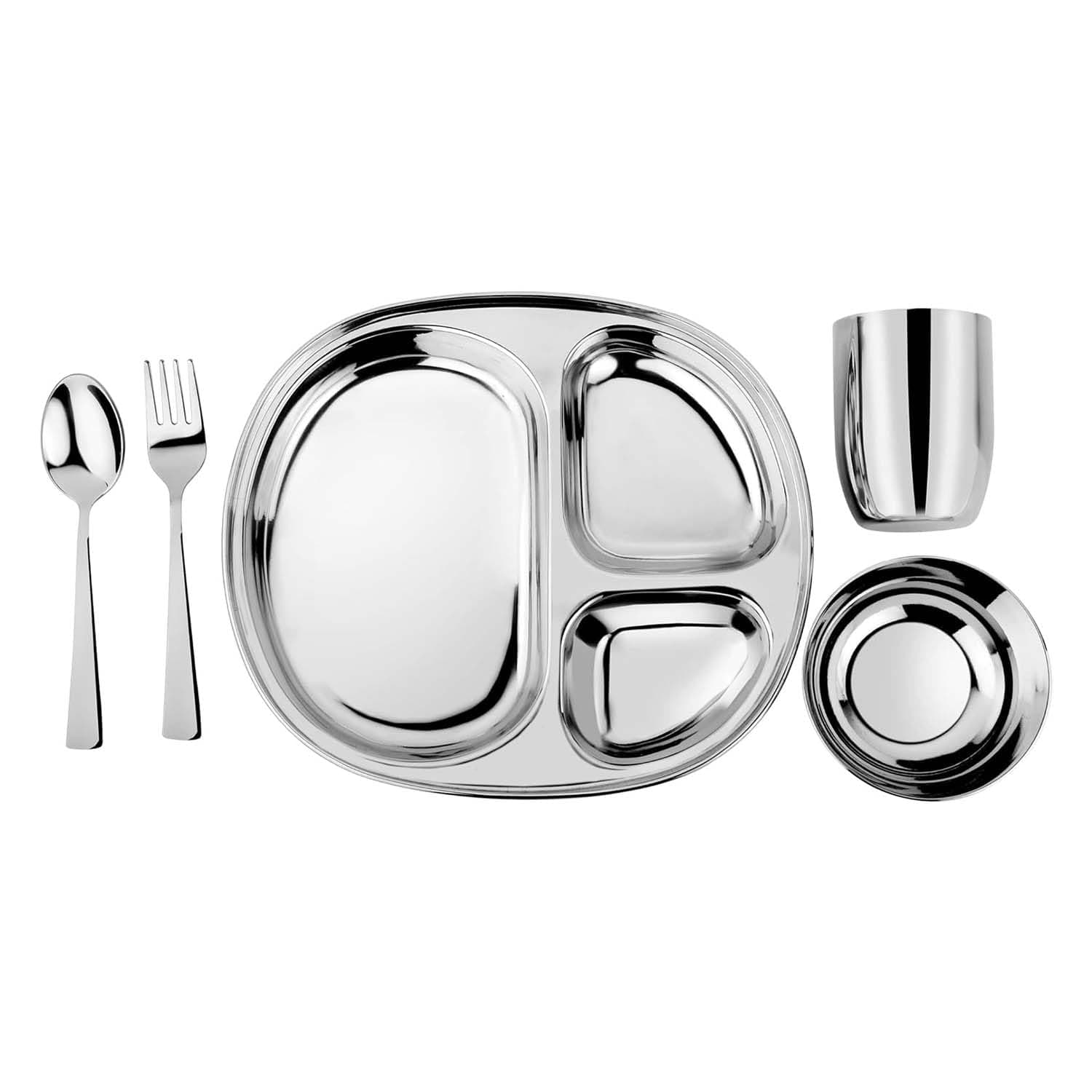 Ahimsa Stainless Steel Kids 5-Piece Dinnerware Set — Classic Silver