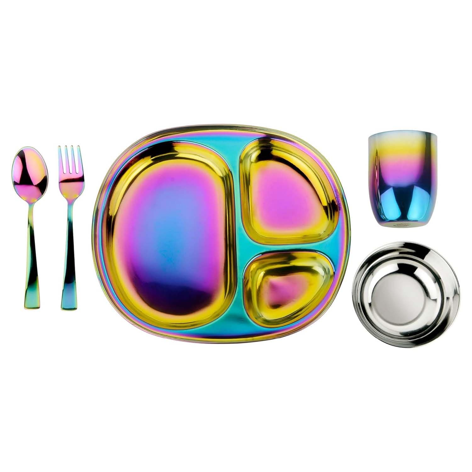 Ahimsa Stainless Steel Kids 5-Piece Dinnerware Set — Rainbow