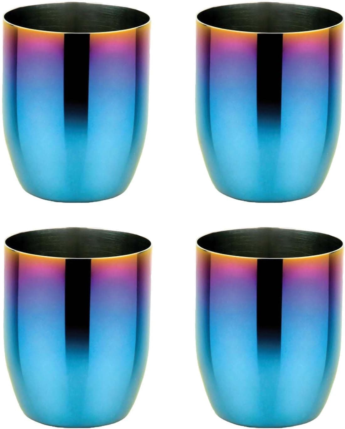 Ahimsa Stainless Steel Open Cup Training Cups — 8oz Iridescent Blue, Set of 4