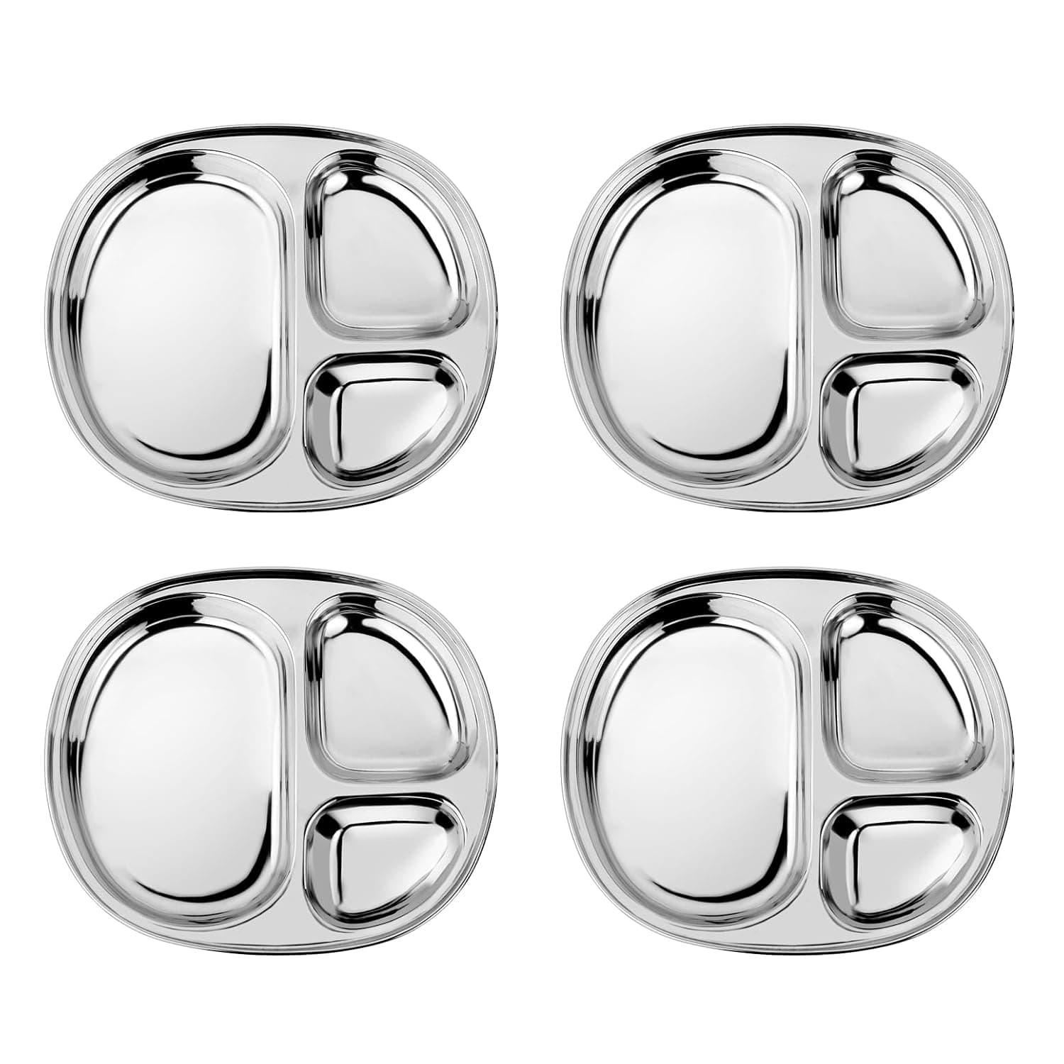 Ahimsa Balanced Bites Divided Plates — Classic Silver, Set of 4